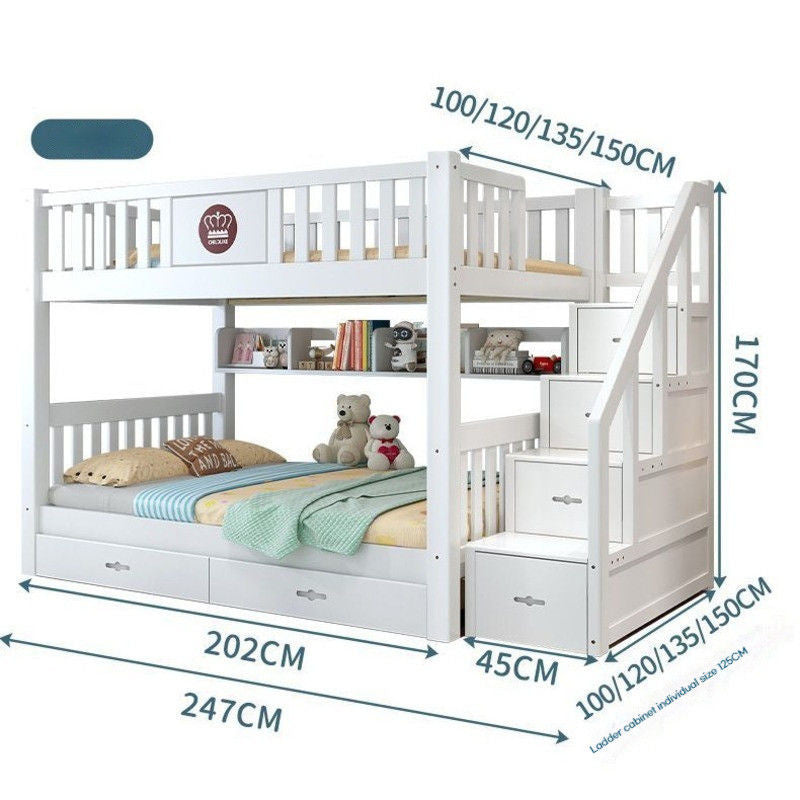 European template solid wood high low small bed, children's upper and lower beds, white oak house bunk bed