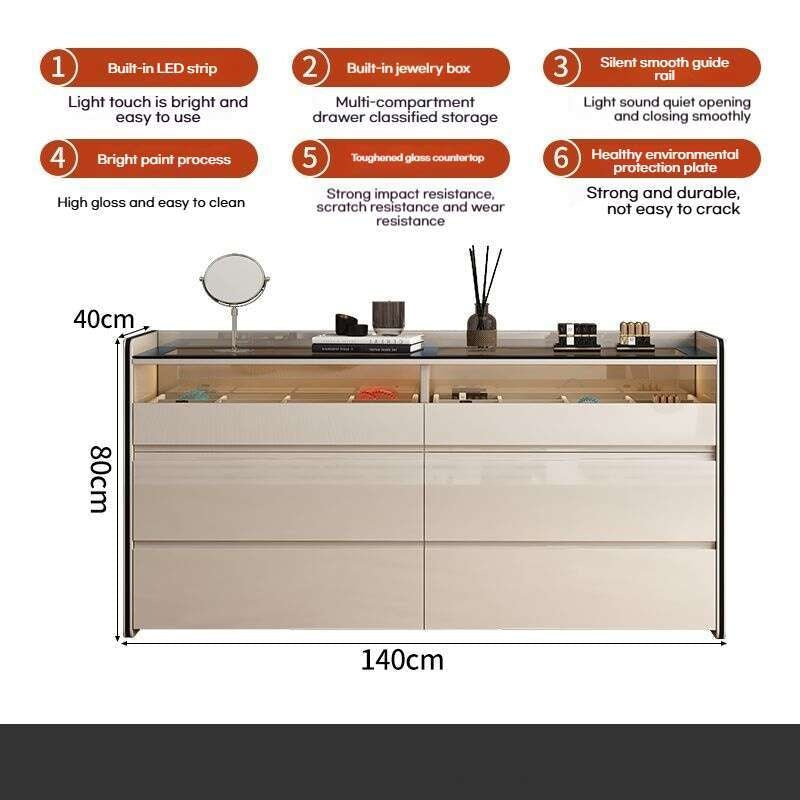 Penyimpanan Bilik Tidur Moden yang ringkas di hujung katil Kabinet elegan di ruang tamu Kabinet storan yang dipasang di dinding, meja solek