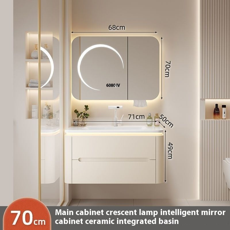QW- Oak Wood Storage Smart Mirror Bathroom Cabinet Basin Set