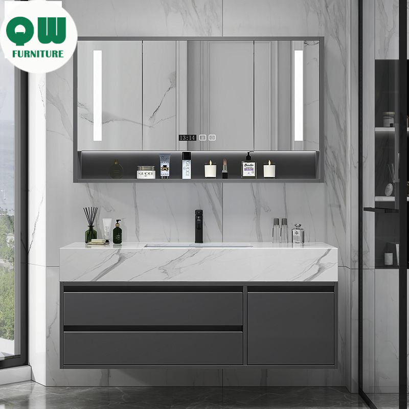 QW- Marble Solid Wood Basin Set Integrated Bathroom Storage Cabinet