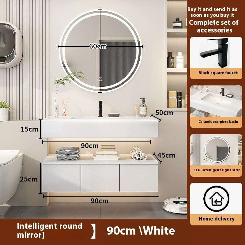 QW- Kabinet simpanan kayu asli cermin pintar di bilik mandi, sinki bilik mandi 