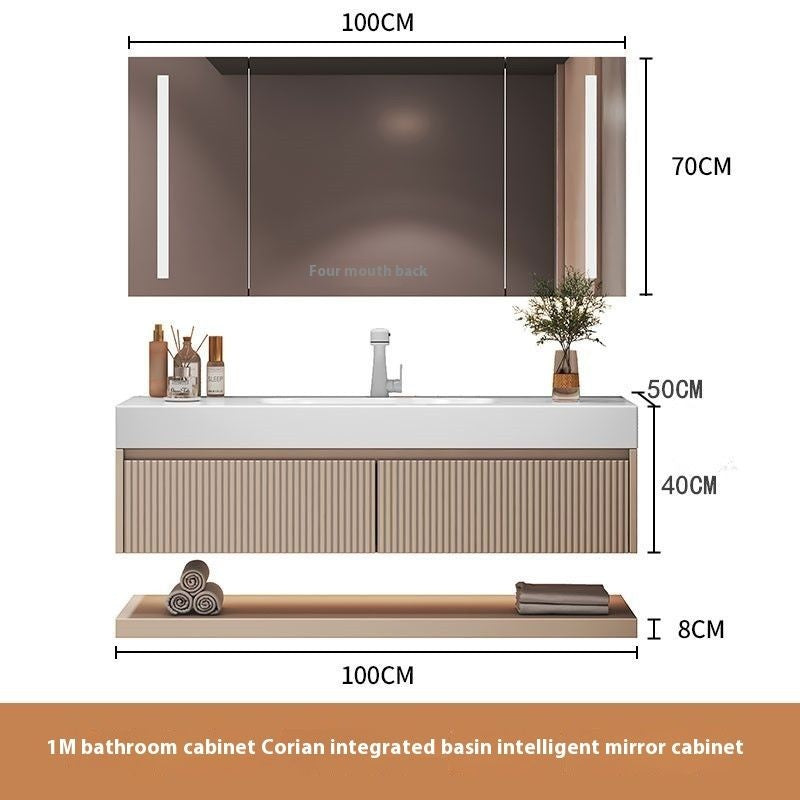 QW- Custom-made Cream Color Luxury Storage Smart Mirror Cabinet Bathroom Basin