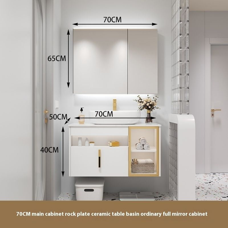 Set Singki Bilik Mandi Kabinet Cermin Pintar Penyimpanan Kayu Padu QW- 