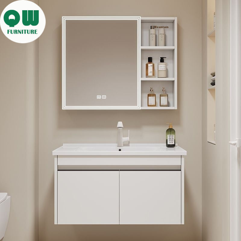 QW- alloy Aluminum makes a storage cabinet for the bathroom, mirror cabinet, and sink set.