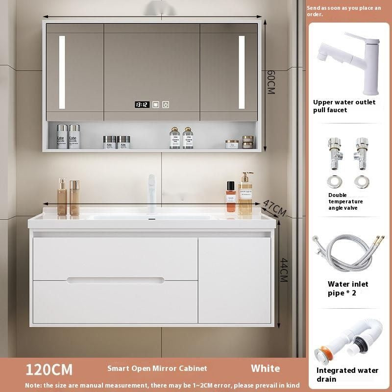 Set Singki Cermin Pintar Kabinet Penyimpanan Kayu Oak QW- di Bilik Mandi