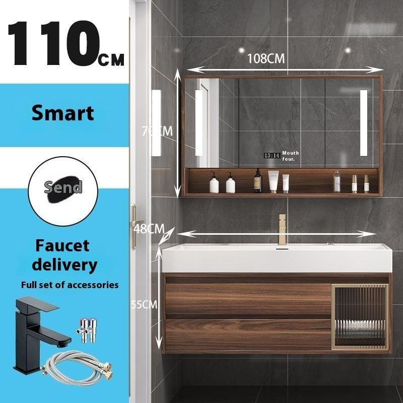 Kabinet Penyimpanan Kayu Asli Cermin Pintar QW- di Bilik Mandi, Set Singki Bilik Mandi 