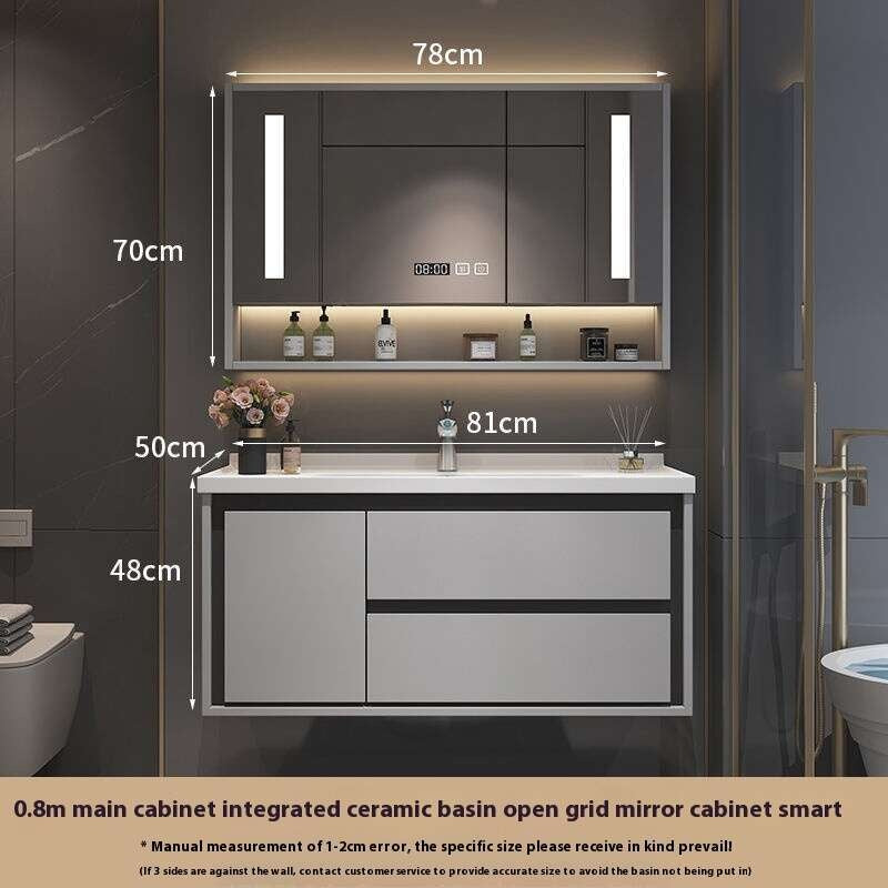 Kabinet Penyimpanan Kayu Oak QW- Set Singki Cermin Pintar di Bilik Mandi 