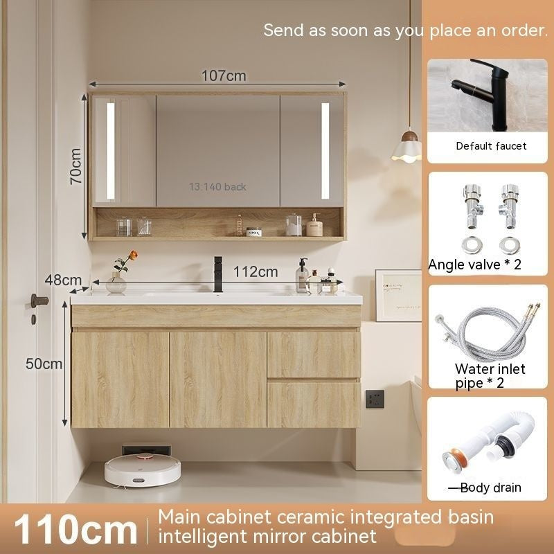 QW- Solid Wood Storage Smart Glass Cabinet, Bathroom Basin, Can Install Water Heater