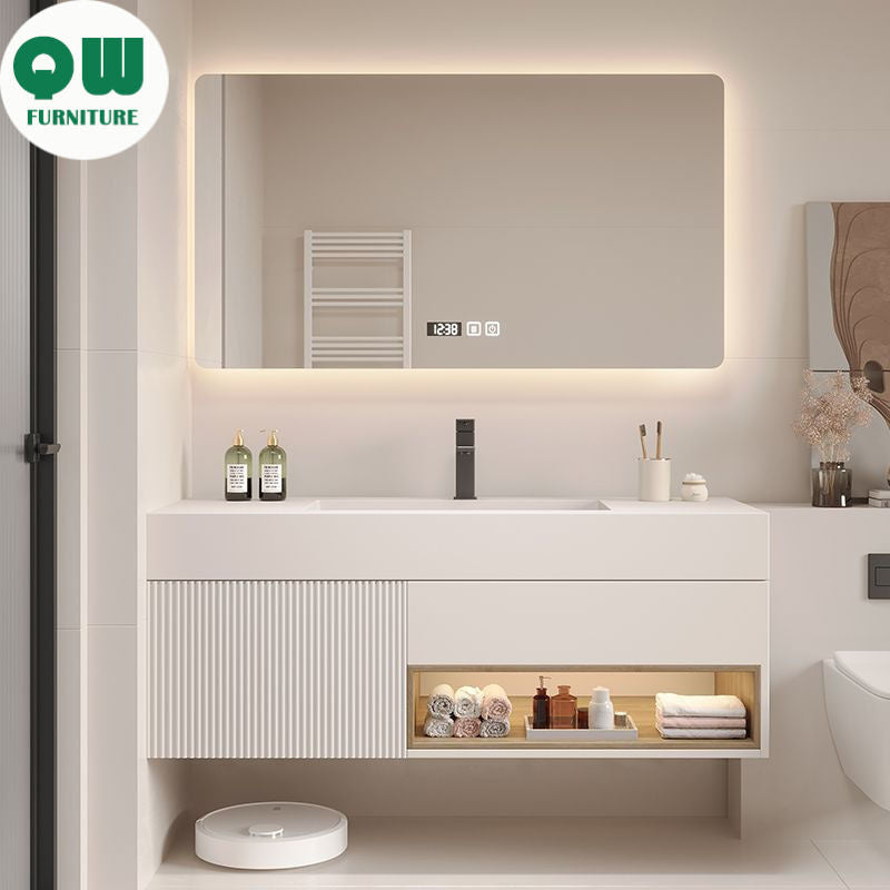 QW- White Storage Smart Mirror Cabinet in the Bathroom, Bathroom Sink