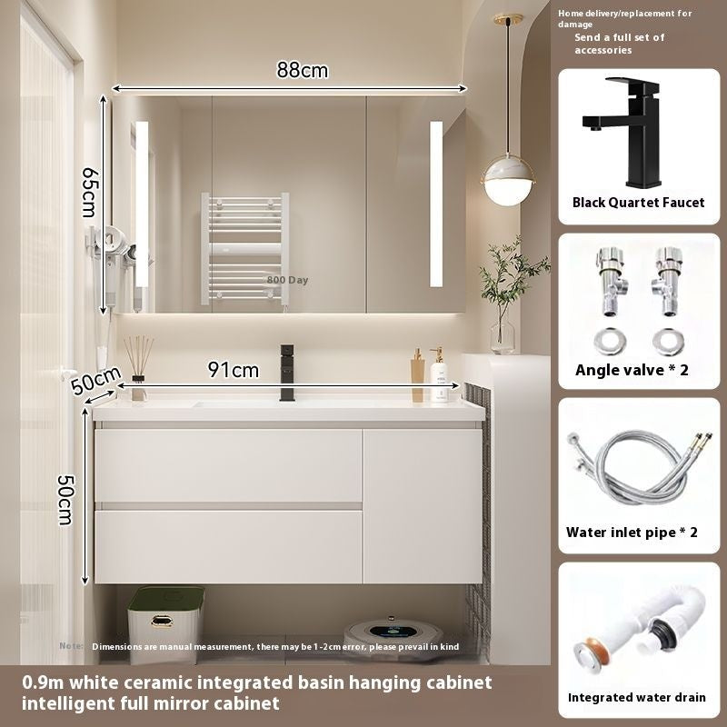 QW- Kabinet Cermin Pintar Diperbuat Daripada Kayu Asli di Bilik Mandi, Singki Bilik Mandi 