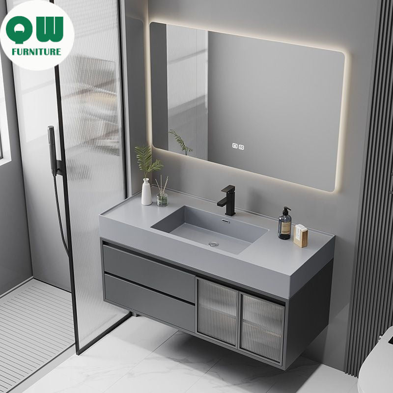 QW- Solid Wood Storage Smart Mirror Cabinet Bathroom Sink Set