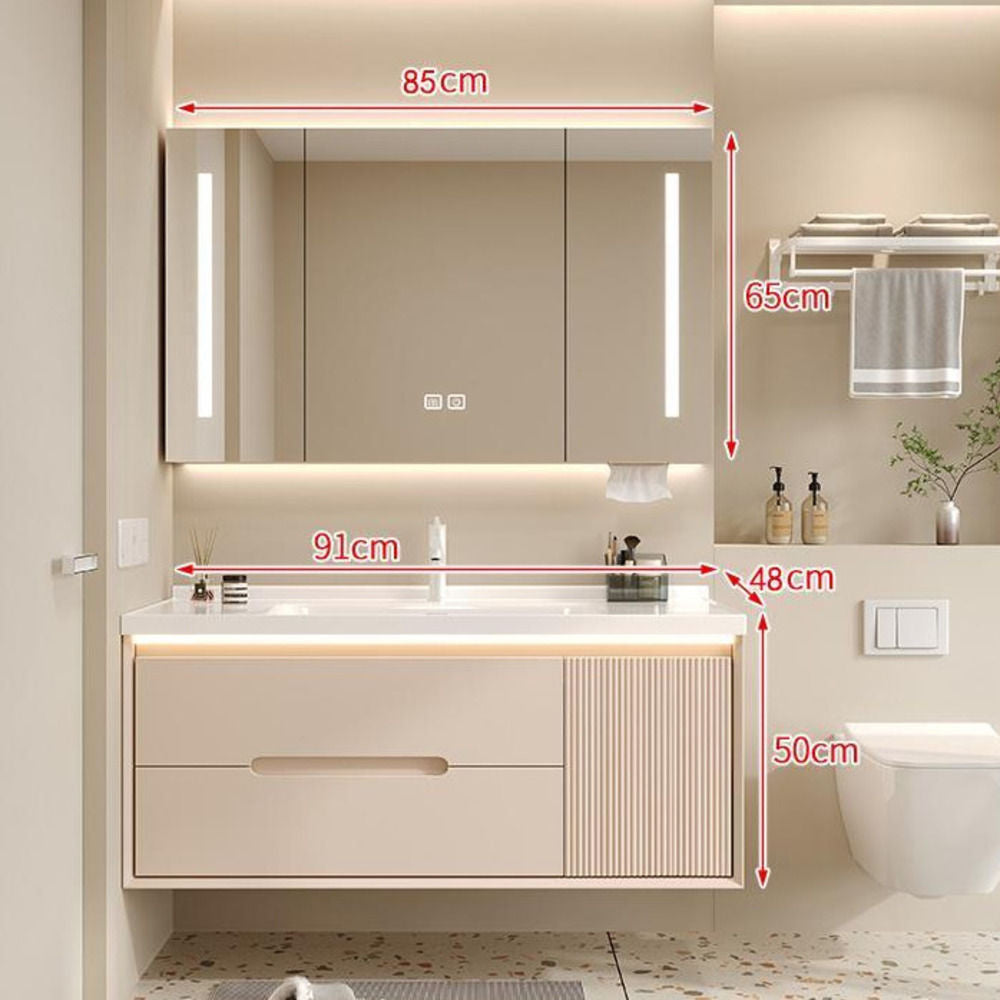 Set Singki Bilik Mandi Kabinet Cermin Pintar Penyimpanan Kayu Padu QW- 