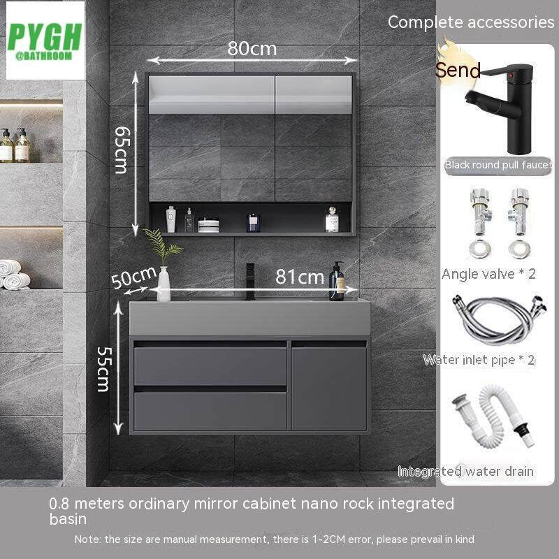 QW- Floor-mounted Basin Smart Mirror Real Wood Storage Cabinet in Bathroom