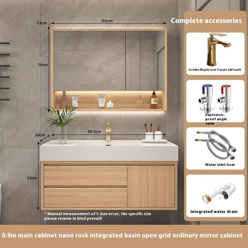 Set Singki Kabinet Penyimpanan Bilik Mandi Cermin Kayu Padu Pintar QW- 