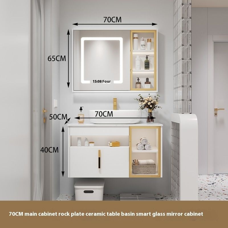 Set Singki Bilik Mandi Kabinet Cermin Pintar Penyimpanan Kayu Padu QW- 