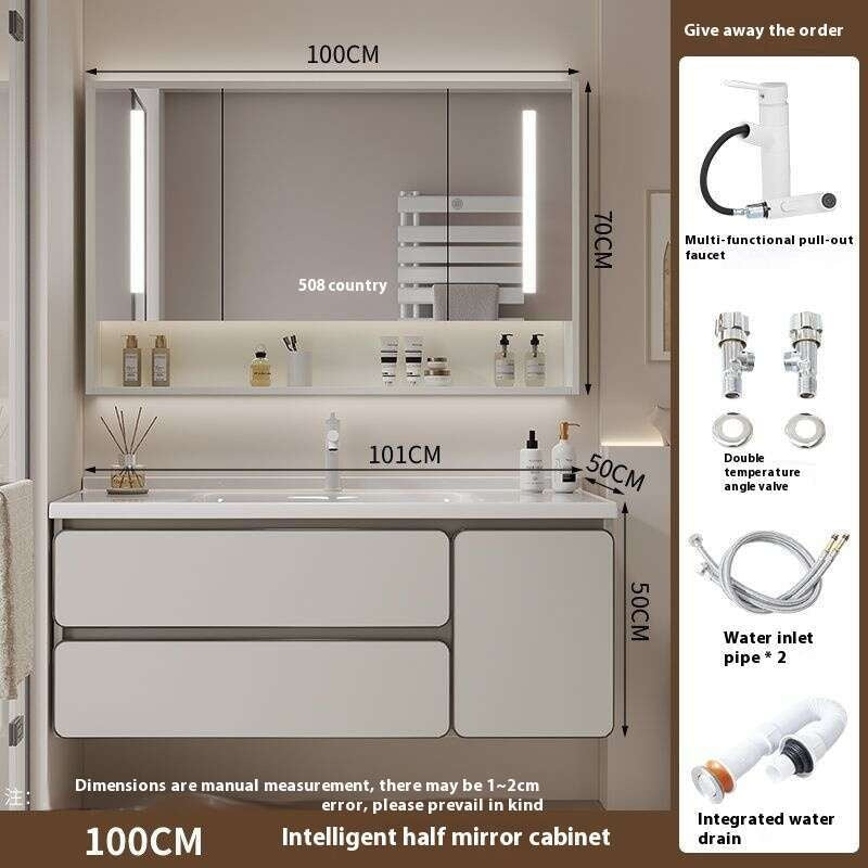 QW- Real wood storage cabinet smart mirror in the bathroom, bathroom sink