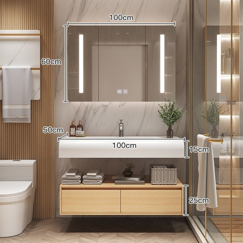 QW- Solid Wood Storage Smart Mirror Cabinet Bathroom Sink Set