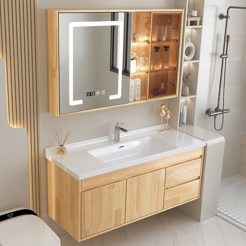 QW- Oak Wood Storage Cabinet Smart Mirror Sink Set in the Bathroom