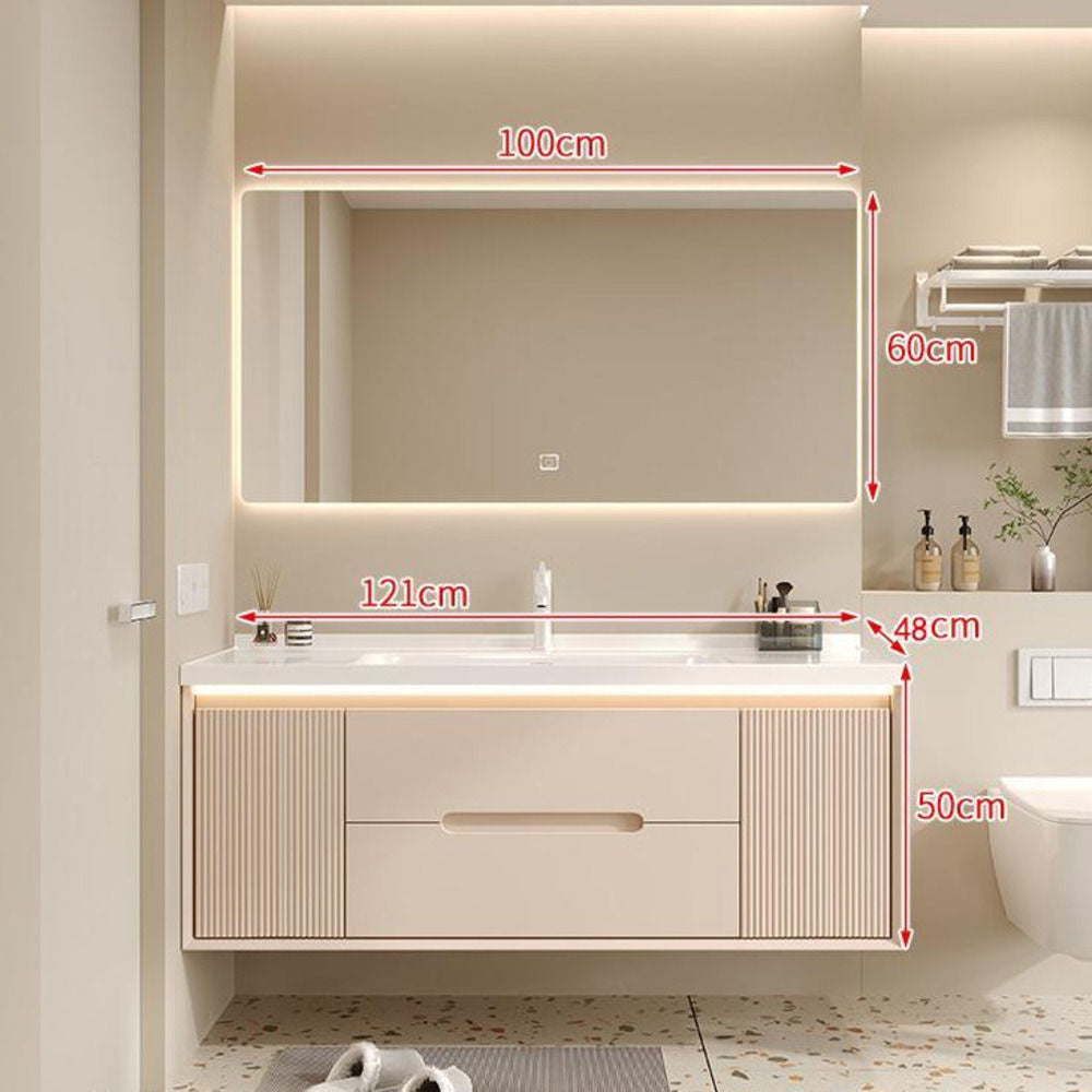Set Singki Bilik Mandi Kabinet Cermin Pintar Penyimpanan Kayu Padu QW- 