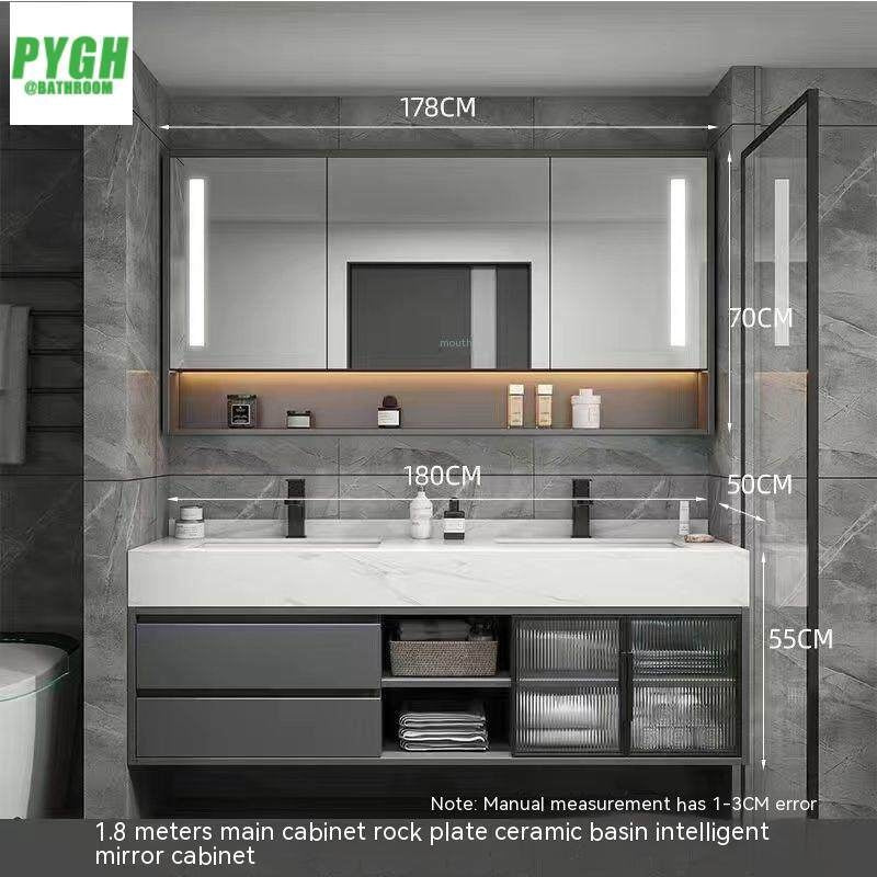 QW- Large Basin Set with Smart Mirror and Real Wood Storage Cabinet for Bathroom