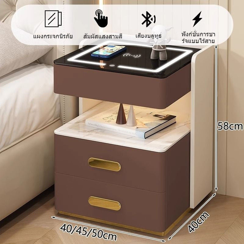 Meja Pelbagai Fungsi Kayu Padu Pintar Lampu Induksi Tanpa Wayar Kabinet Pengecas Bilik Tidur Moden yang Elegan Meja Sisi