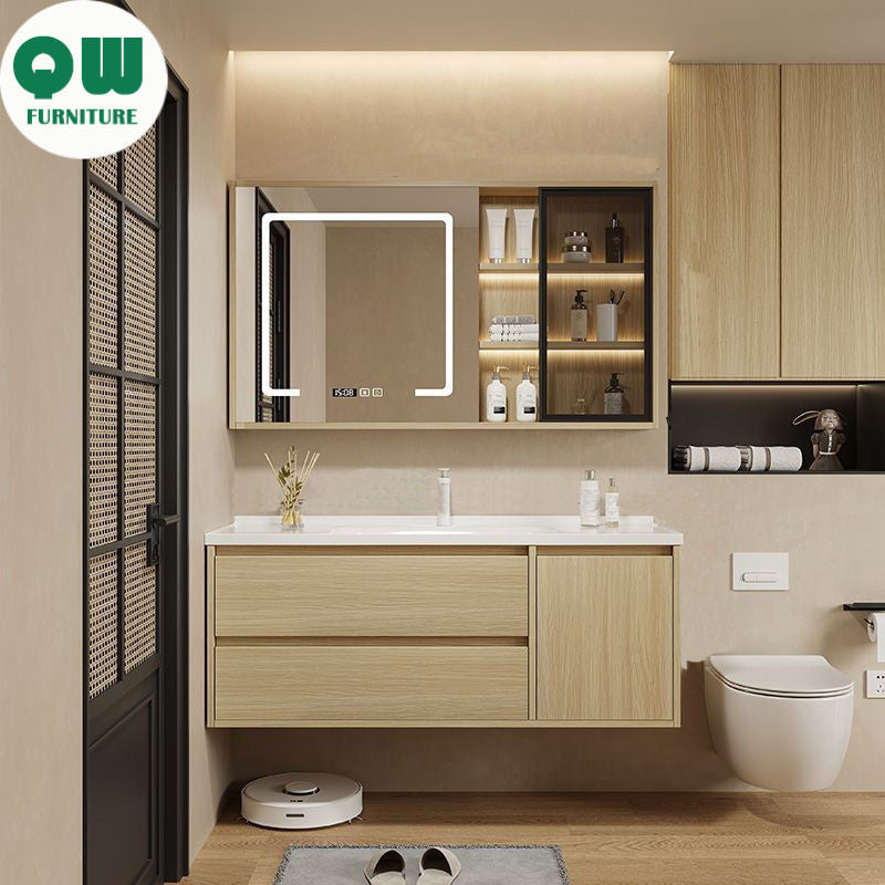 QW- Solid Wood Storage Smart Mirror Cabinet Bathroom Sink Set