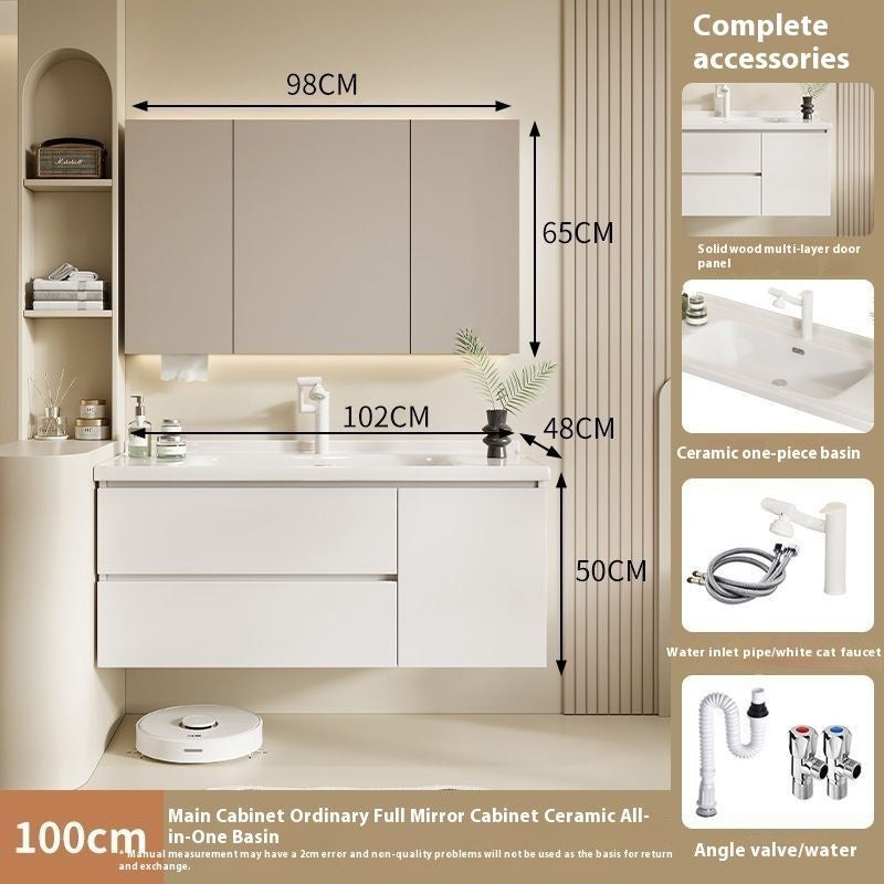 QW- Solid Wood Storage Smart Mirror Cabinet Bathroom Sink Set
