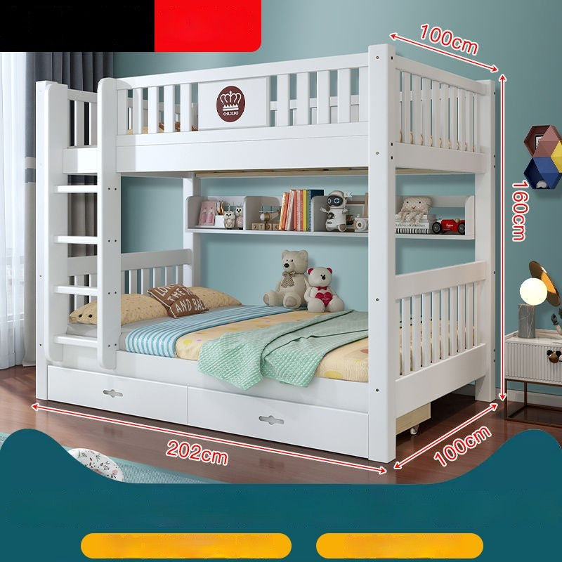 European template solid wood high low small bed, children's upper and lower beds, white oak house bunk bed