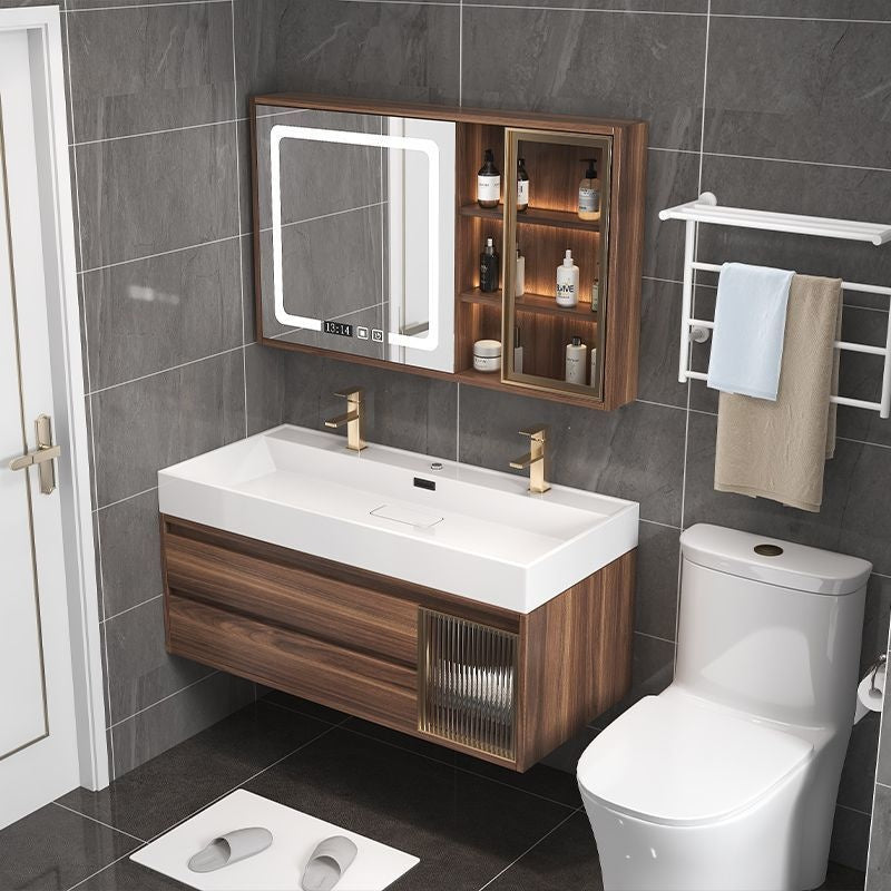 Kabinet Penyimpanan Kayu Asli Cermin Pintar QW- di Bilik Mandi, Set Singki Bilik Mandi 