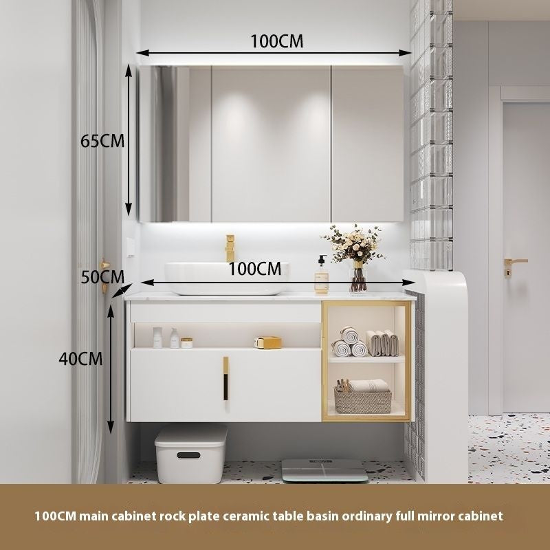 Set Singki Bilik Mandi Kabinet Cermin Pintar Penyimpanan Kayu Padu QW- 