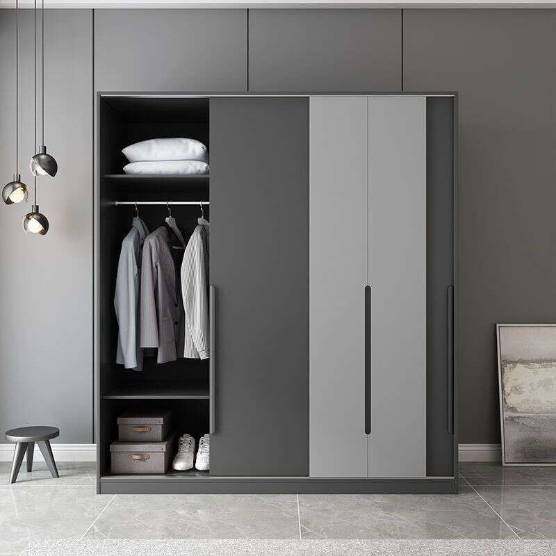 Almari pakaian moden dengan pintu gelangsar, kabinet simpanan bilik tidur, almari pakaian gantung tiga pintu, kapasiti besar.