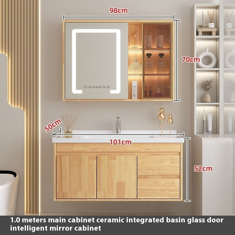 QW- Oak Wood Storage Cabinet Smart Mirror Sink Set in the Bathroom