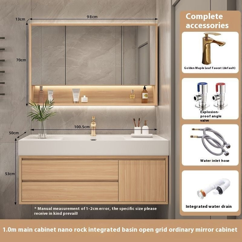 Set Singki Kabinet Penyimpanan Bilik Mandi Cermin Kayu Padu Pintar QW- 