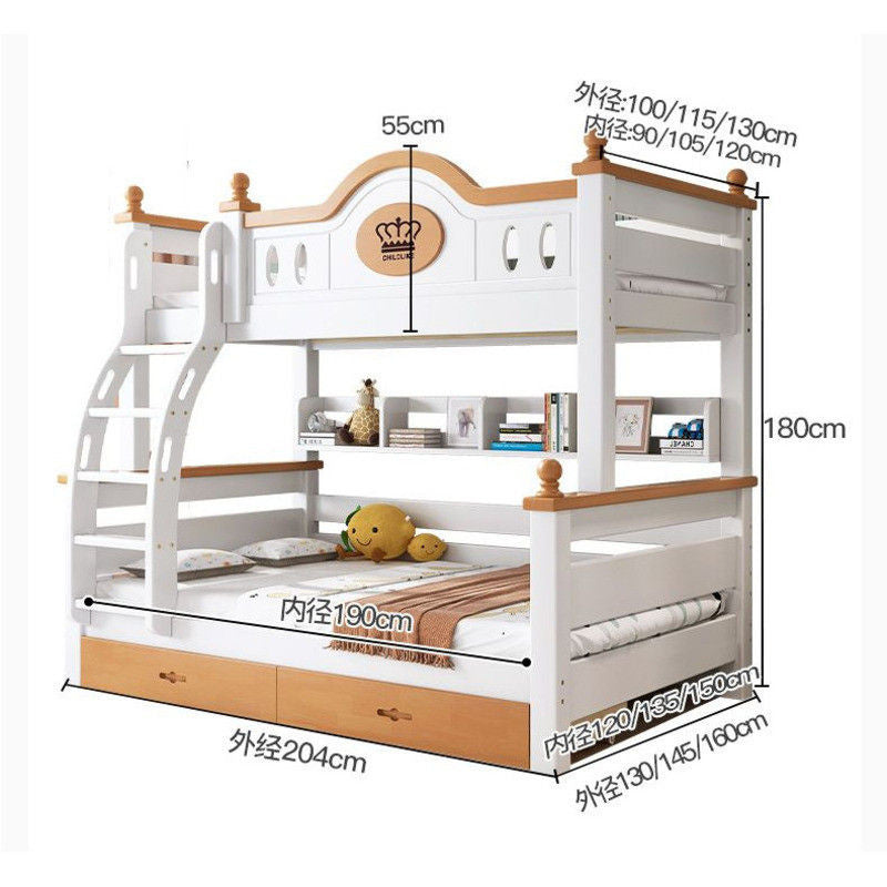 European Style Multifunctional Full Solid Wood High Low Children's Upper and Lower Mother Wooden Bunk Bed