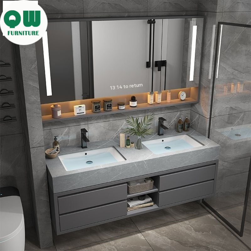 QW- Real wood storage smart mirror bathroom, sink cabinet for bathroom