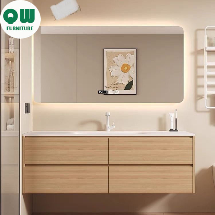 QW- Customized Solid Wood Bathroom Storage Cabinet, Sink Set, Smart Mirror Cabinet