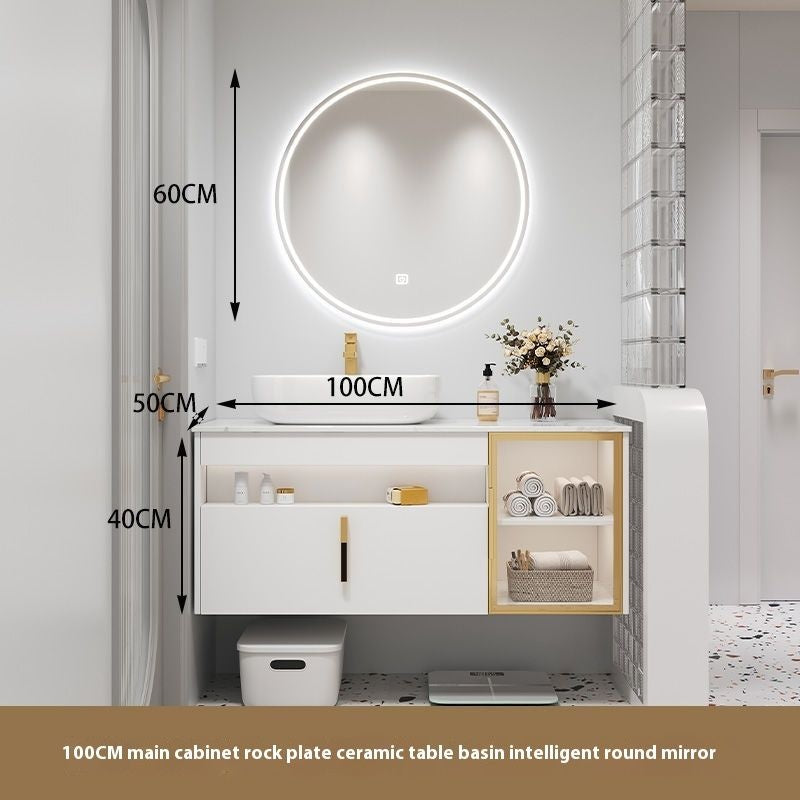 Set Singki Bilik Mandi Kabinet Cermin Pintar Penyimpanan Kayu Padu QW- 