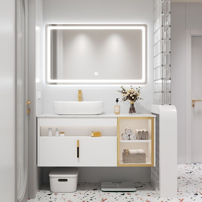 Set Singki Bilik Mandi Kabinet Cermin Pintar Penyimpanan Kayu Padu QW- 