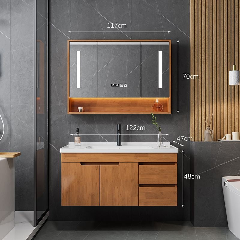 QW- Solid Wood Storage Smart Glass Cabinet Bathroom Sink