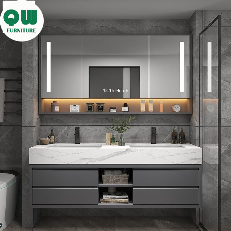 QW- Real wood storage smart mirror bathroom, sink cabinet for bathroom