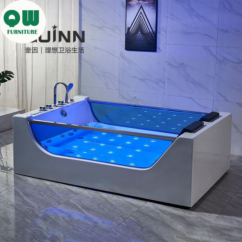QW- Large acrylic bathtub for two people, heated bathtub, wave massage bathtub.
