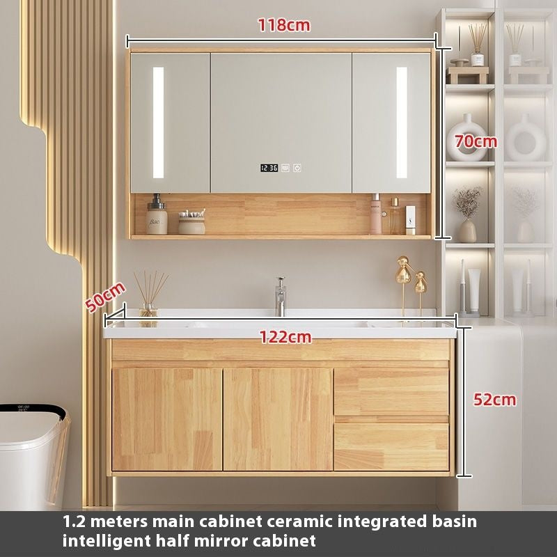 QW- Oak Wood Storage Cabinet Smart Mirror Sink Set in the Bathroom