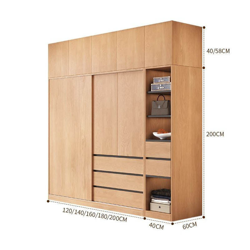 Sliding Solid Wood Full-featured Bedroom Nordic Wind Small Type Home Wardrobe Mobile Door Cabinet Combined