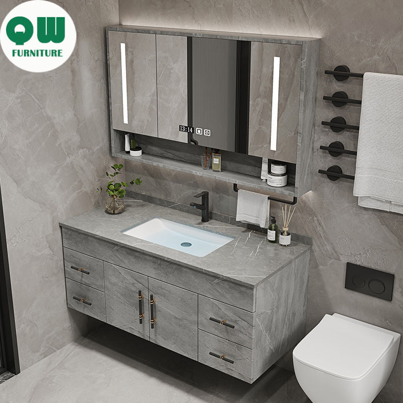 QW- Kabinet Cermin Pintar Diperbuat Daripada Kayu Asli di Bilik Mandi, Singki Bilik Mandi 