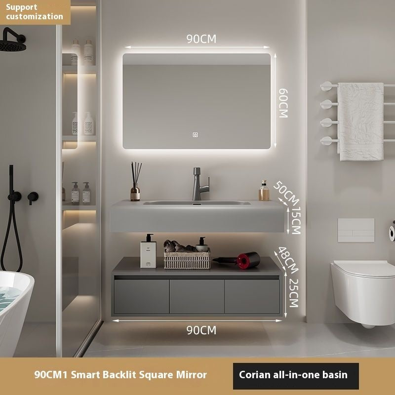 Set Singki Penyimpanan Kayu Asli QW- Kabinet Cermin Pintar di Bilik Mandi 