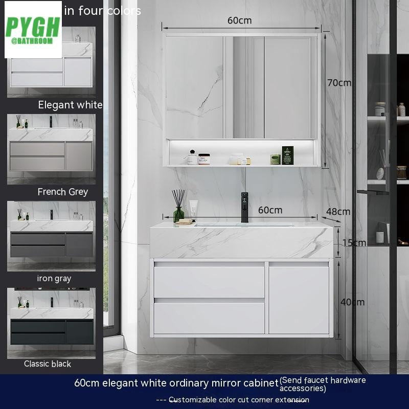 QW- Marble Solid Wood Basin Set Integrated Bathroom Storage Cabinet
