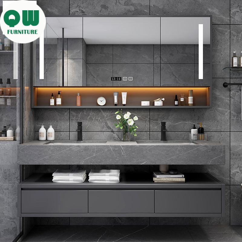 QW- Solid Wood Smart Glass Cabinet, Bathroom Sink