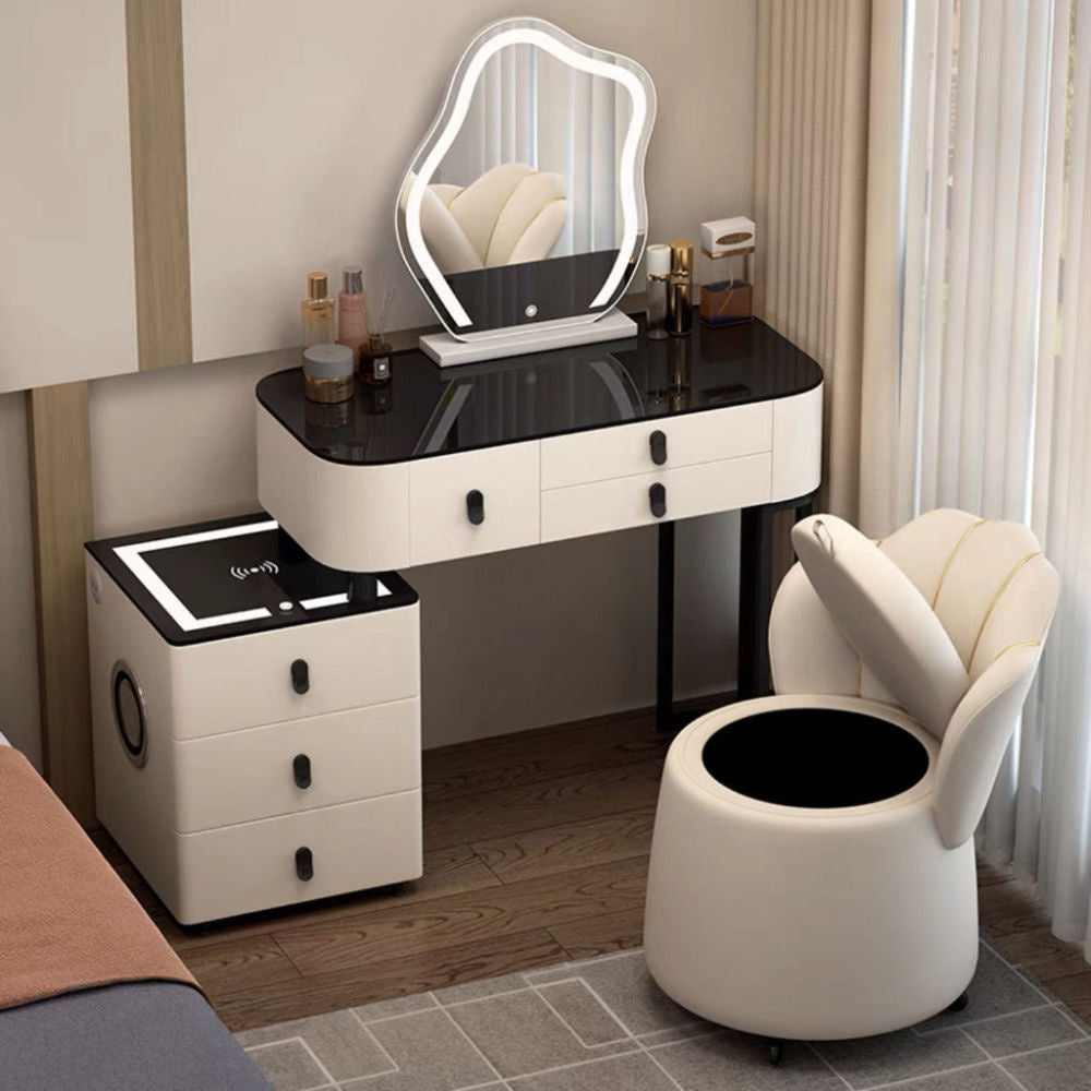 Kabinet Solek Kayu Asli Pintar, Pengecasan Tanpa Wayar, Gaya Nordik Elegan untuk Bilik Tidur Meja solek moden yang ringkas Boleh berfungsi dalam pelbagai cara