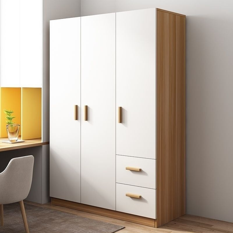 Solid Wood Home Bedroom Easy Assembly Rental House Wardrobe Simple Modern Small Sliding Style Storage Cabinet