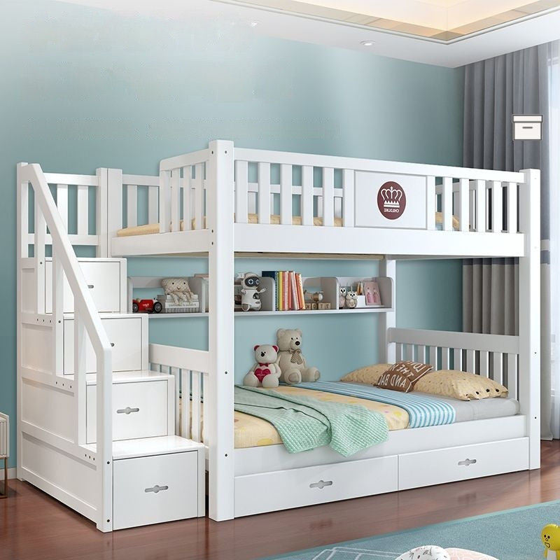 European template solid wood high low small bed, children's upper and lower beds, white oak house bunk bed